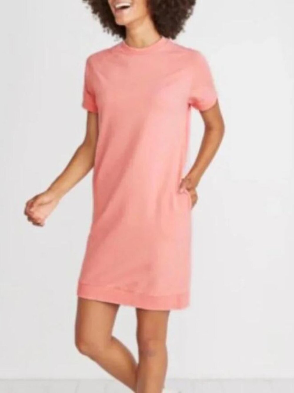 Marine Layer Cassidy Sweatshirt Dress in Vintage Peach stretch cotton athleisure